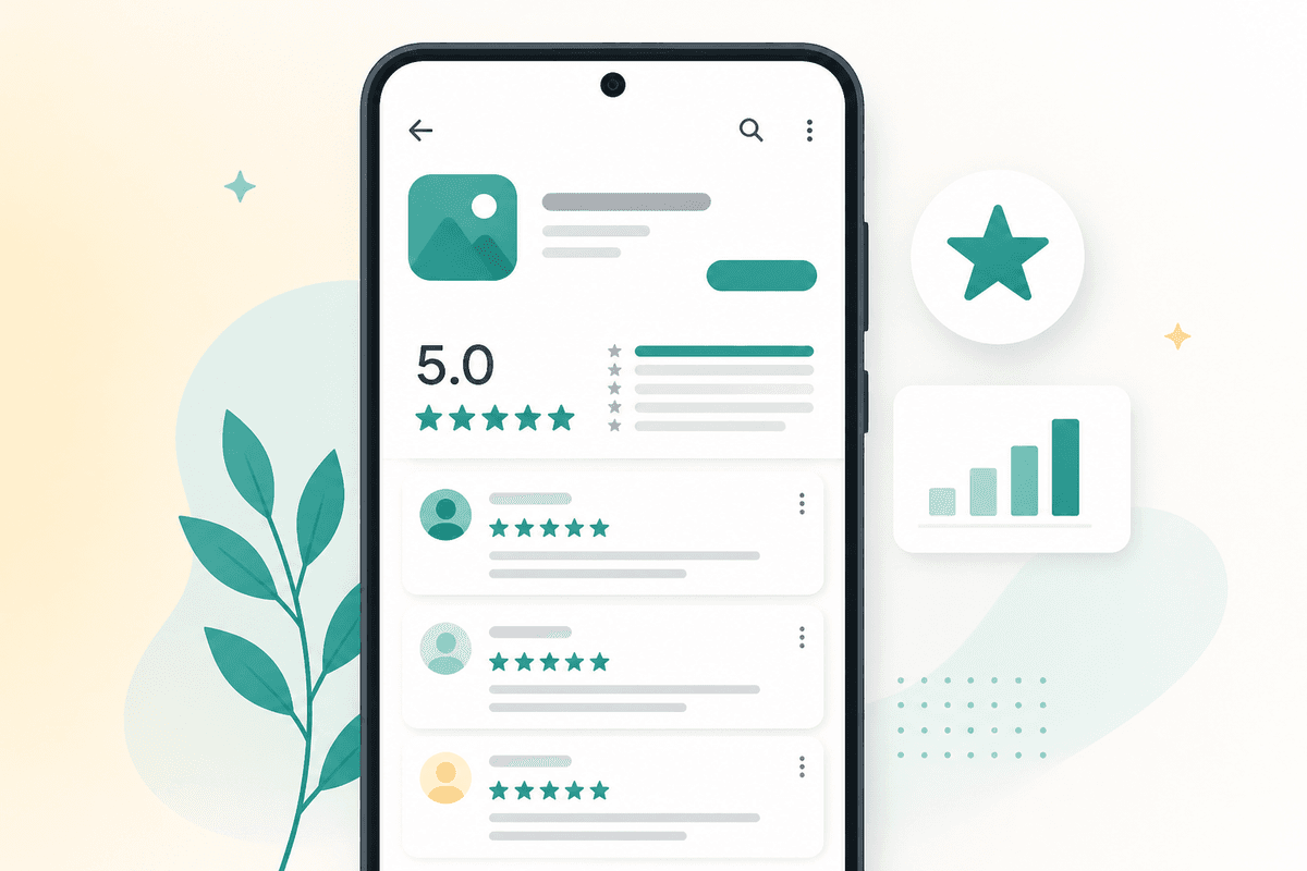 Play Store reviews and star ratings illustration