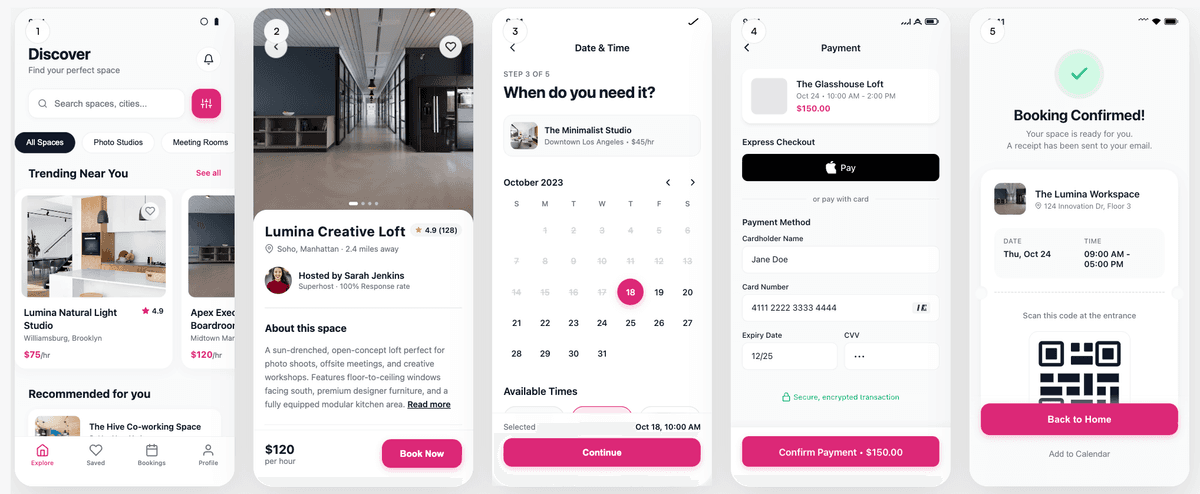 Lumina Spaces generated mobile UI screens from StoreShots AI