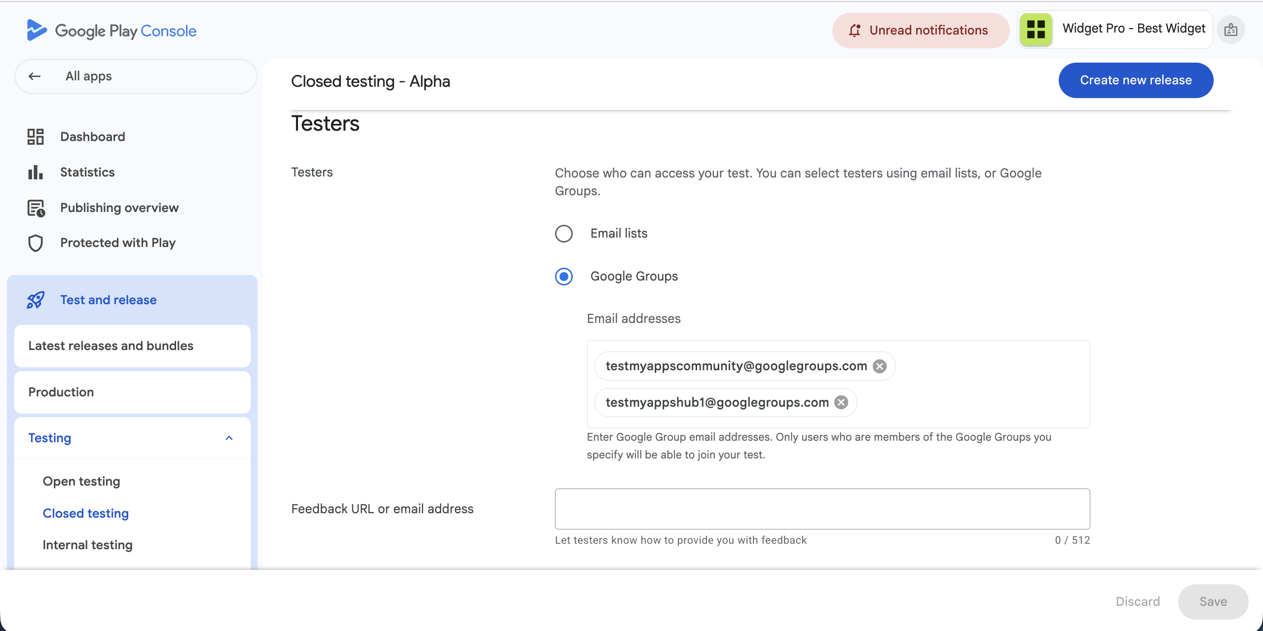 Play Console testers list with opted-in count during the 14-day window